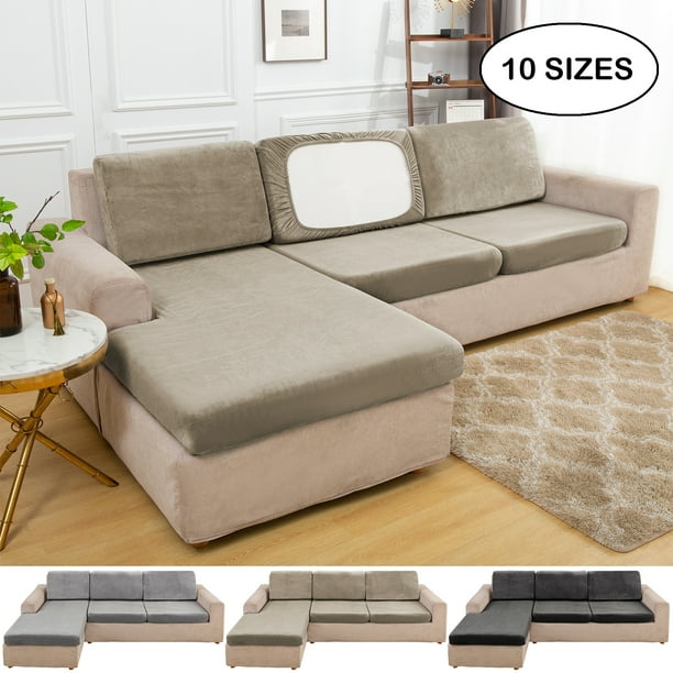 Lapalife Velvet Stretch Couch Cushion Cover for L Shape Sectional Sofa Extra Large Plush Cushion Slipcover Sofa Furniture Protector Khaki