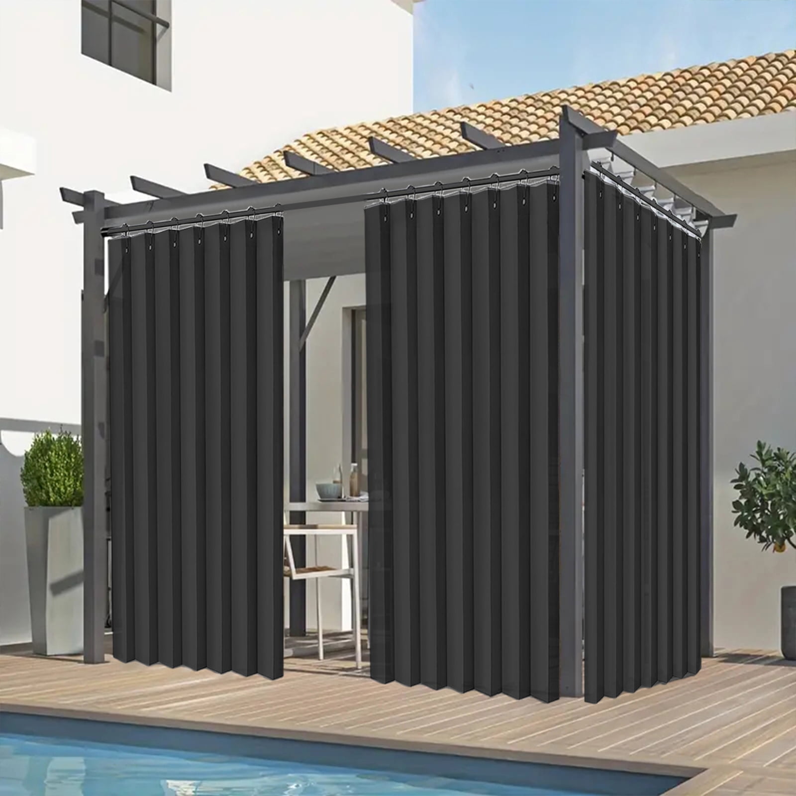 Lapalife Vertical Outdoor Curtains for Patio Waterproof with Hooks, 55"x 78" Vertical Privacy Drapes Shower Curtain Door Curtain Living Room Bedroom, 1 Panel, Dark Gray
