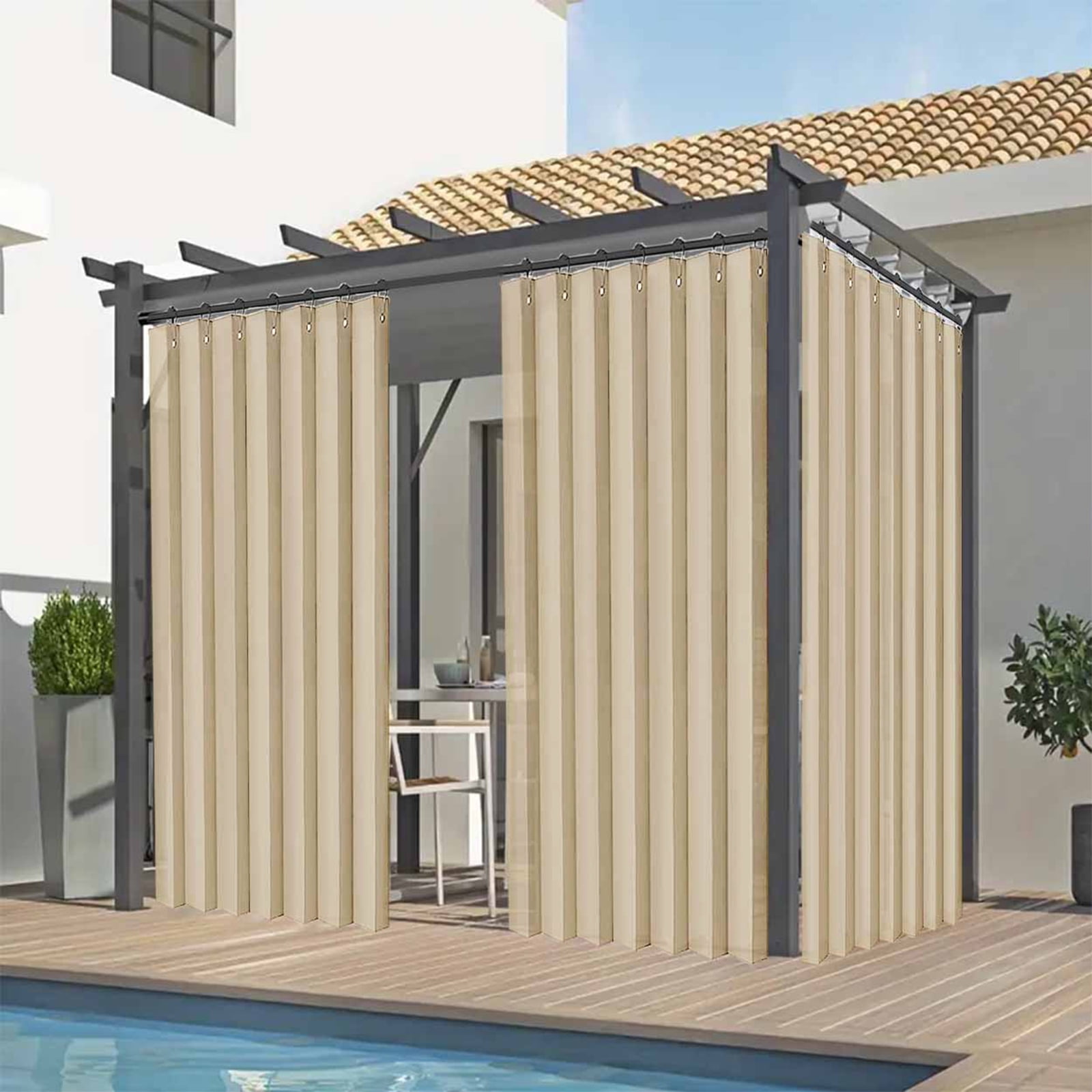 Lapalife Vertical Outdoor Curtains for Patio Waterproof with Hooks, 55"x 95" Vertical Privacy Drapes Shower Curtain Door Curtain Living Room Bedroom, 1 Panel, Beige
