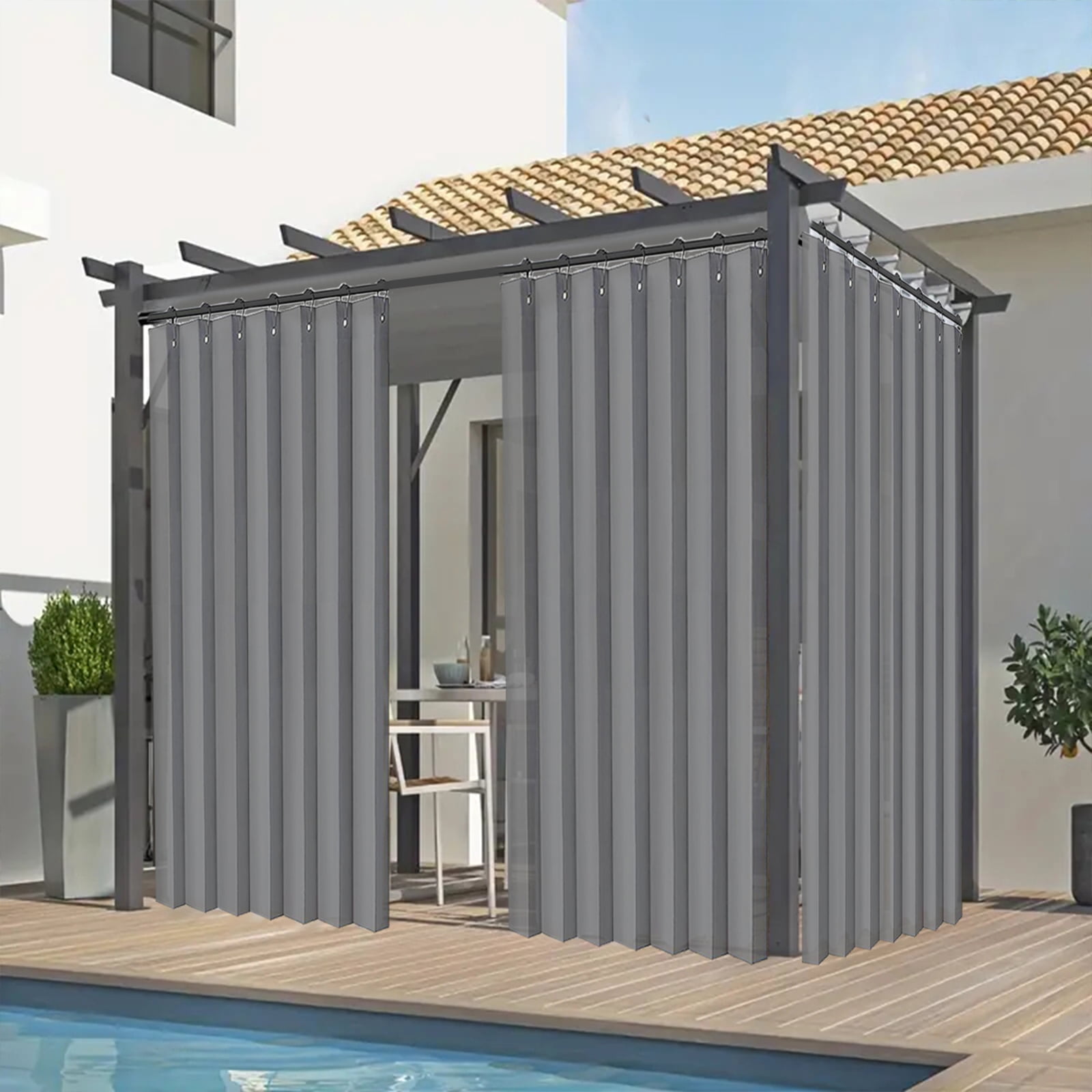 Lapalife Vertical Outdoor Curtains for Patio Waterproof with Hooks, 55"x 95" Vertical Privacy Drapes Shower Curtain Door Curtain Living Room Bedroom, 1 Panel, Light Gray