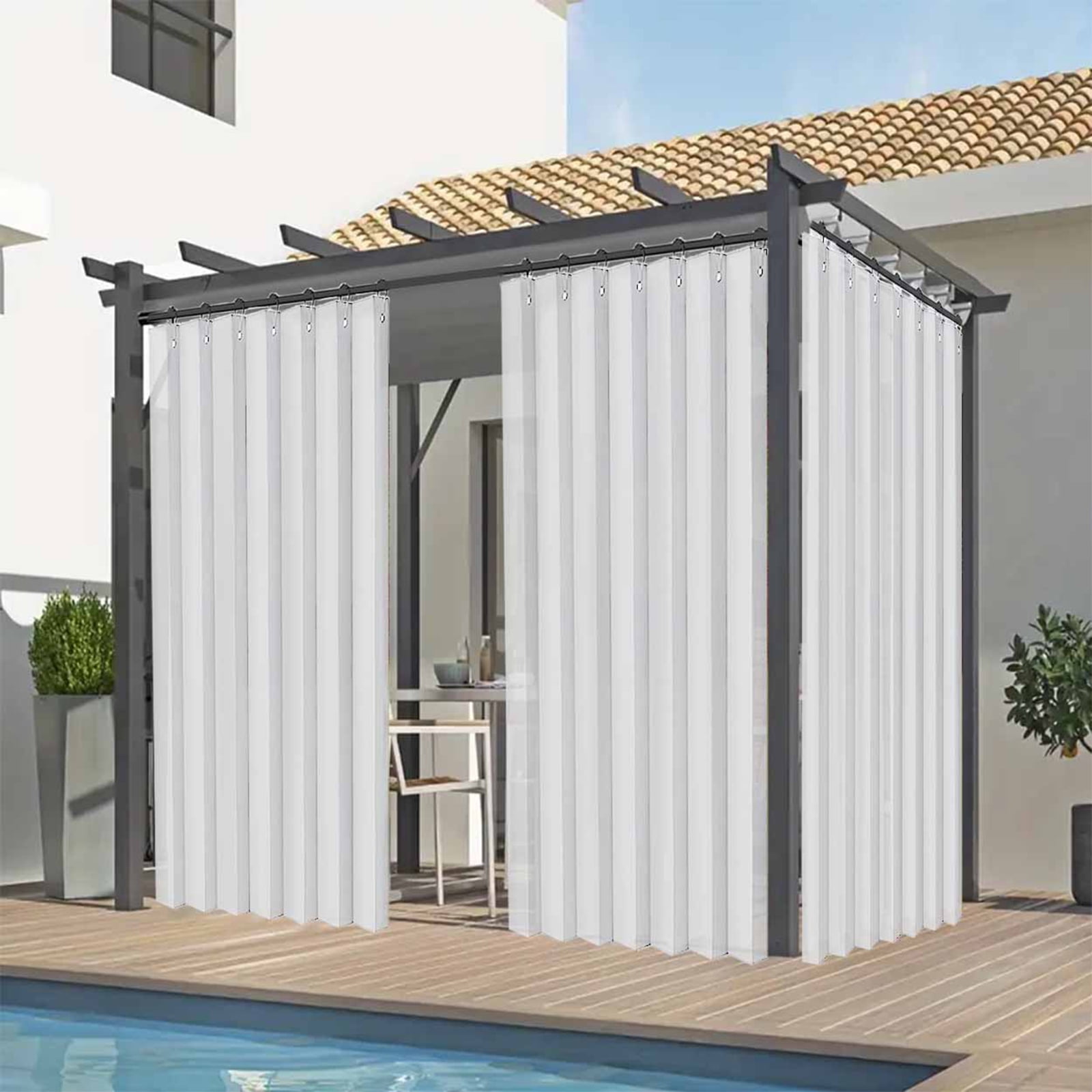 Lapalife Vertical Outdoor Curtains for Patio Waterproof with Hooks, 55"x 95" Vertical Privacy Drapes Shower Curtain Door Curtain Living Room Bedroom, 1 Panel, White