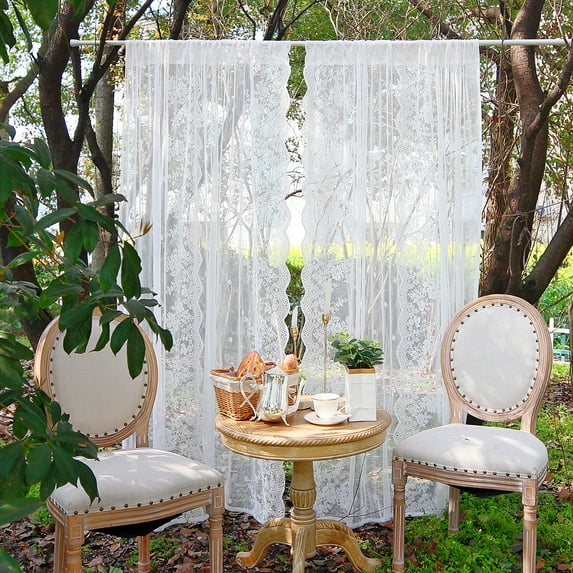 Lapalife White Sheer Lace Curtains, Elegant Rod Pocket Floral Embroidered Retro Style Vintage Lace Curtain for Bedroom, Living room, 55"x 90", 2 Panels Set