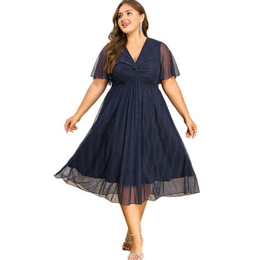 Lapaplus 2025 Plus Size Sparkly Cocktail Dresses for Women - Silver Tulle Formal Wedding Guest Dress