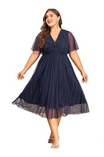 green emerald velvet dress Ever-Pretty Charming Short Sleeves V-Neck Midi Dress with Floral Applique main image 1