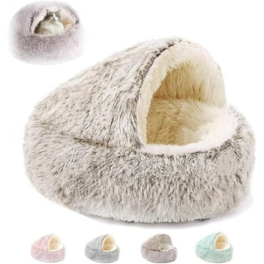 Lapcatz Nest Bed, Cat Dog Bed with Cover Cave Roof, Winter Hooded Dog Covered Bed, Cozy Fluffy Plush Cat Pet Nest Bed (Coffee，50cm/19.7inch)