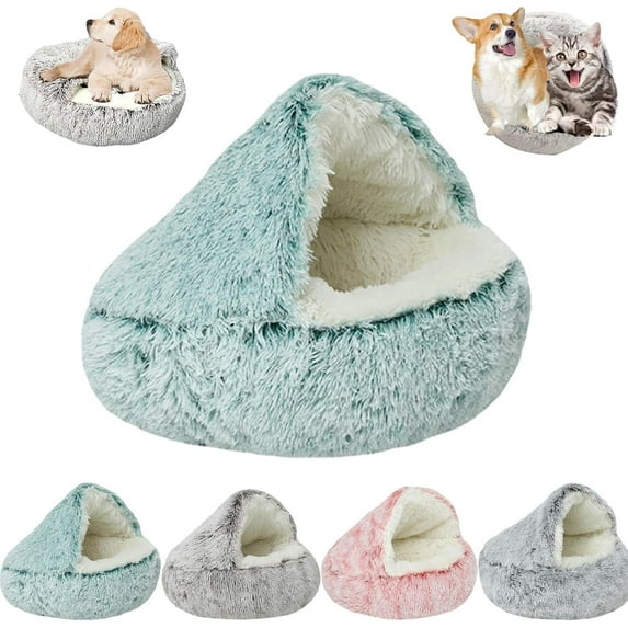 Lapcatz Nest Bed, Lapcatz Bed, 15.7”/20”/23.6 Dog Bed with Cover Cave,Cozy Cocoon Dog Bed, Pet Cave Bed, Winter Pet Plush Bed, Calming Plush Semi-Enclosed Pet Nest Bed for Dogs