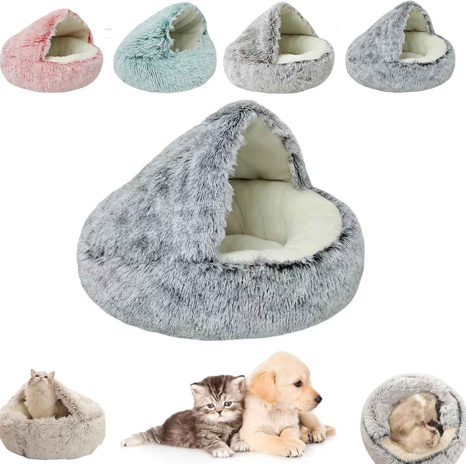 Lapcatz Nest Bed, Lapcatz Bed, Cat Bed Round Plush Fluffy Hooded