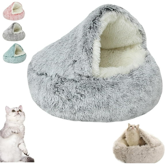 Lapcatz Nest Bed,Lapcatz Bed,Pursnug Cat Bed,Cat Cave,Cat Beds for Indoor Cats Cave&Calming Dog Beds,Semi-Enclosed Pet Nest,Cat Cave Bed,Covered Cat Bed,(Grey Long Velvet)