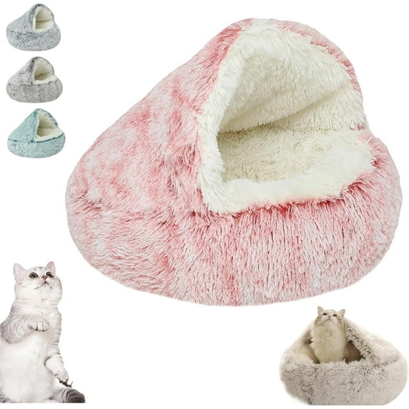 Lapcatz Nest Bed, Lapcatz Bed, Pursnug Cat Cave, Lapcatz Covered Cat Bed for Indoor Cats Cave and Calming Dog Beds, Removable Washable Non Slip Bottom (Pink Long Velvet)