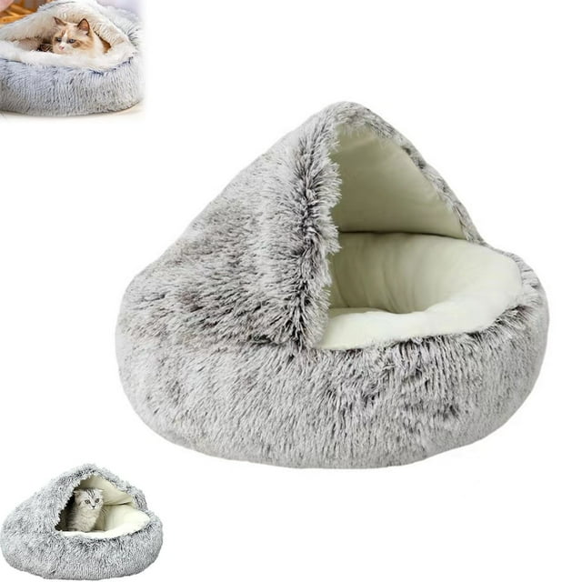 Lapcatz Nest Bed, Lapcatz Bed, Pursnug Cat Bed, Cat Bed Round Plush Fluffy Hooded Calming Cat Bed Cave, Pursnug Cat Cave, Lapcatz Nest for Pet, Semi Enclosed Pet Nest, Covered Warm Cat Bed