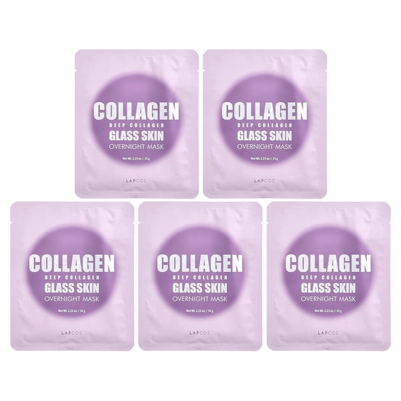 Lapcos Deep Collagen Glass Skin Overnight Beauty Mask, 4 Sheets, 1.23 oz (35 g) Each