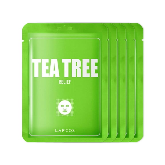 Lapcos Tea Tree Relief Beauty Sheet Mask Set, 5 Sheets, 0.84 fl oz (25 ml) Each