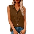 thumbnail image 1 of Lapel Button Down Tank Tops for Women Rolled Sleeveless Solid T-Shirts Perfect Outfits for Business Dressy Blouses and Outgoing, 1 of 5