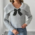 thumbnail image 1 of Lapel Cable Knit Sweater Women with Bow Pullover Ribbed Textured Pullover Sweaters Fall Winter Casual Oversized Tops, 1 of 5