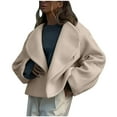 thumbnail image 1 of Lapel Cardigan for Women Solid Color Open Front Long Sleeve Casual Short Jacket Fashion Warm Woolen Outerwear (Khaki M), 1 of 6