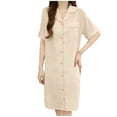 thumbnail image 1 of Lapel Collar Button Nightgowns for Women Summer Short Sleeve Mid-Long Nightshirt with Pockets, 1 of 5