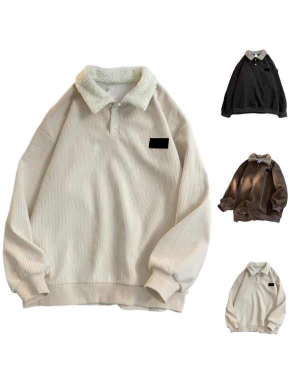 Lapel Collar Corduroy Sweater Men Vintage Long Sleeve Polo Shirt,Corduroy Polo Collar Sweater,Polo Sweater Men