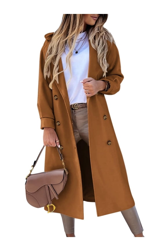 Lapel Collar Double Breasted Women's Winter Elegant Coats Long Notched Pea Coat