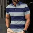 thumbnail image 1 of Lapel Collar Shirt Men Short Sleeve Golf T-Shirt Casual Striped Printed Slim Fitting Breathable Workout Dress Tee Shirts Navy XL, 1 of 5