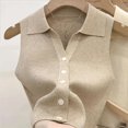 thumbnail image 1 of Lapel Ice Silk Slim Fit Vest for Women Summer Early Fall Thin Knit Tank Top Sleeveless Short Sleeve Casual Layering Outwear, 1 of 9