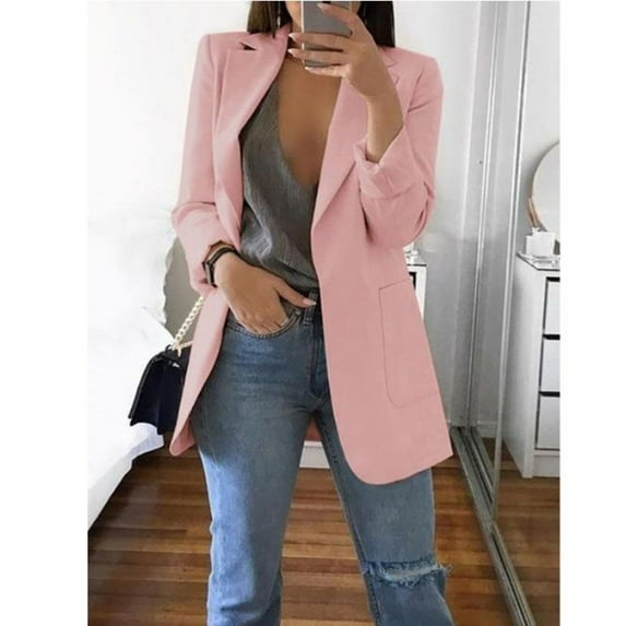Lapel Long Sleeve Casual Business Women Blazer Blazer Suit Ladies Coat Formal Coat Jacket PINK L