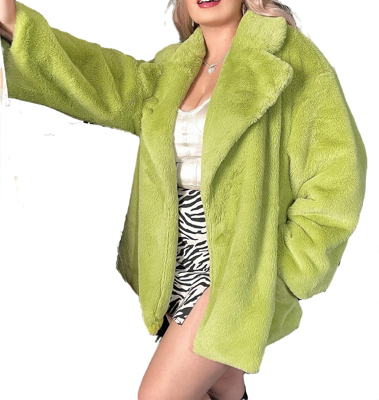 Lime green fur best sale coat