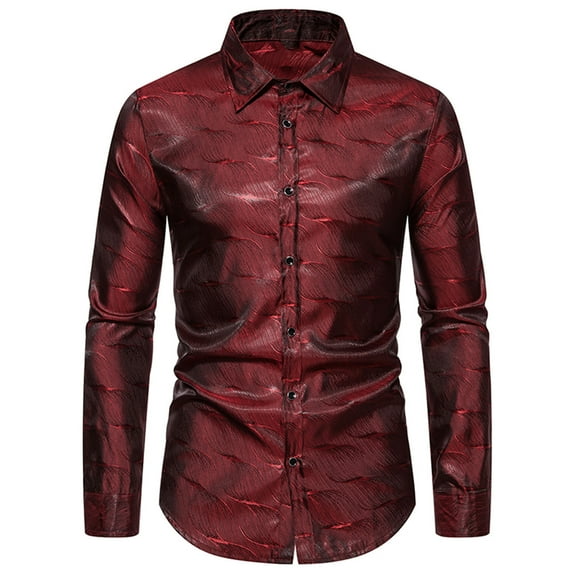 Lapel Long Sleeve Shirts for Men Colorful Button Blouse Classic-Fit Casual Tops