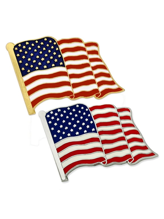 Lapel National Flag Brooch MAGA Nation USA Pin 2pcs Golden and Silvery with Black Flannel Pouch