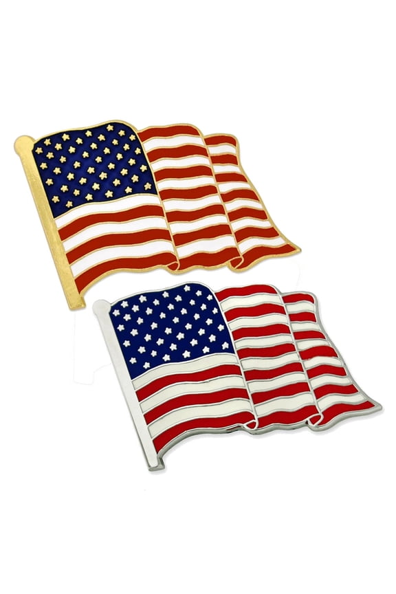 Lapel National Flag Brooch MAGA Nation USA Pin 2pcs Golden and Silvery with Black Flannel Pouch