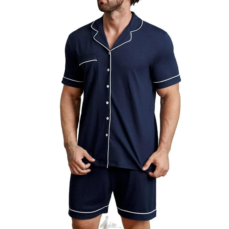 Lapel Neck Pajama Sets Short Sleeve Navy Blue Men Loungewear Sets PJ Set Men s Walmart
