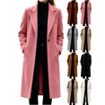 thumbnail image 1 of Lapel Pea Coats for Women Wool Blend Long Sleeve Button Down Casual Work Fall Winter Loose Woolen Long Coats, 1 of 9