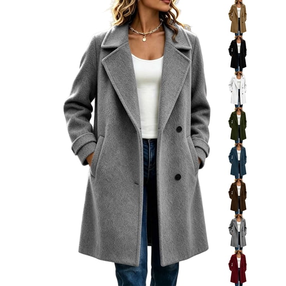 Lapel Pea Coats for Women Wool Blend Long Sleeve Single Breasted Casual Work Everyday Commute Fall Winter Woolen Coats