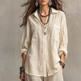 thumbnail image 1 of Lapel Shirts for Women Cotton Linen Blend Tops with Contrast Stitching and Breathable Fabric in Plus Size for Professional Office and Vacations (Beige, Large), 1 of 8