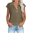 thumbnail image 1 of Lapel Shirts for Women V-neck Short Sleeve Summer Tops Dressy Casual Cotton Linen Blouse Tees Vacation Outfit, 1 of 6
