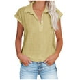 thumbnail image 1 of Lapel Shirts for Women V-neck Short Sleeve Summer Tops Dressy Casual Cotton Linen Blouse Tees Vacation Outfit, 1 of 6