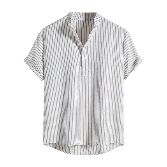 Lapel Tees Tops Buttons Henley Shirt for Big Men Summer Deals SMihono Men's Shirt Stripe Stand Collar Casual Loose Large Short Sleeve Printed Shirt Top Blouse White 8