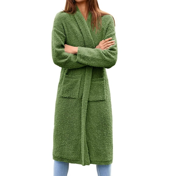 Lapel Womens Open Front Oversized Chunky Fuzzy Sweater Coats Long Cardigan