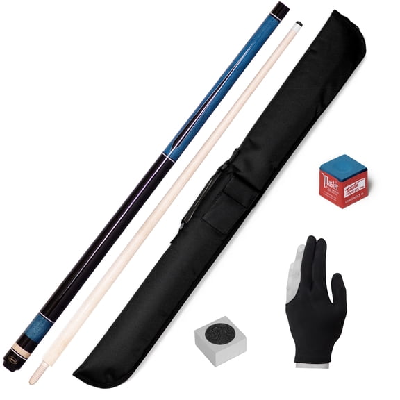Laperti Estrella Blue Carom 3-Cushion Cue Stick, Grey, w/Canadian Maple Shaft, Wooden Joint, 11.8 mm Cue Tip, No Wrap, Soft Case & Accessories