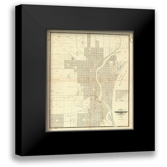 Lapham, I.A 12x13 Black Modern Framed Museum Art Print Titled - Map of Milwaukee, 1856