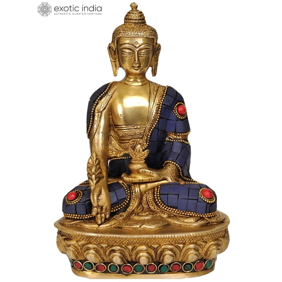 8" Tibetan Buddhist God Lapis Buddha of Healing In Brass | Handmade | Made In India