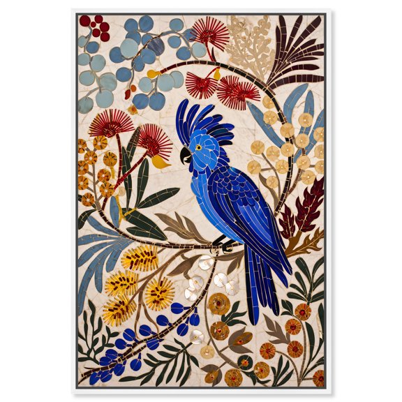 Lapis Cockatoo Canvas Print Floral Wall Art by Art Remedy, White Frame, 16 x 24