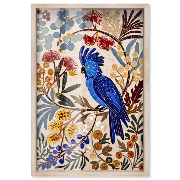 Lapis Cockatoo Shadowbox Print Floral Wall Art by Art Remedy, Blonde Frame, 30 x 45