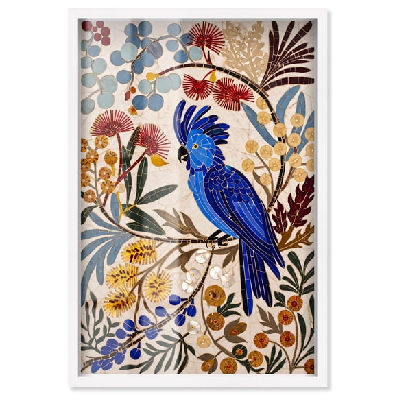 Lapis Cockatoo Shadowbox Print Floral Wall Art by Art Remedy, White Frame, 30 x 45