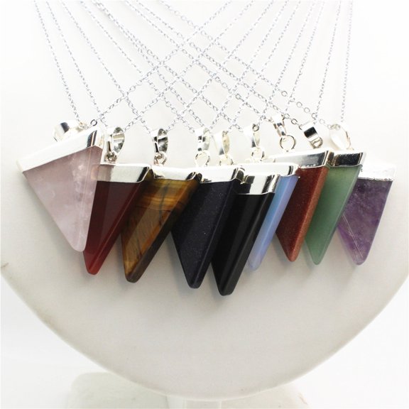 Lapis Crystal Triangle Silver-plated Pendant Necklace