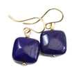 thumbnail image 1 of Lapis Earrings 14k Gold Filled Blue Lapis Lazuli Smooth Square Cut Simple Drops Spyglass Designs, 1 of 2