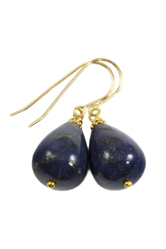 Lapis Earrings 14k Gold Filled Denim Blue Lapis Lazuli Smooth Cut Rounded Fat Teardrops Spyglass Designs