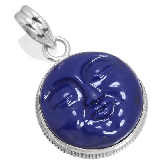 Lapis Face Pendant 925 Sterling Silver Women Jewelry