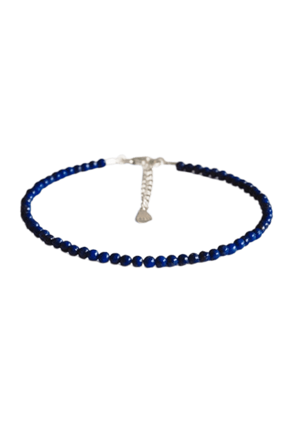 Lapis Lazuli 2mm Round Shape Smooth Cut Beads 7 inch Adjustable Silver Plated Clasp Bracelet for men, women, unisex. Link Chain Stacking Bracelet.|LINK_04324