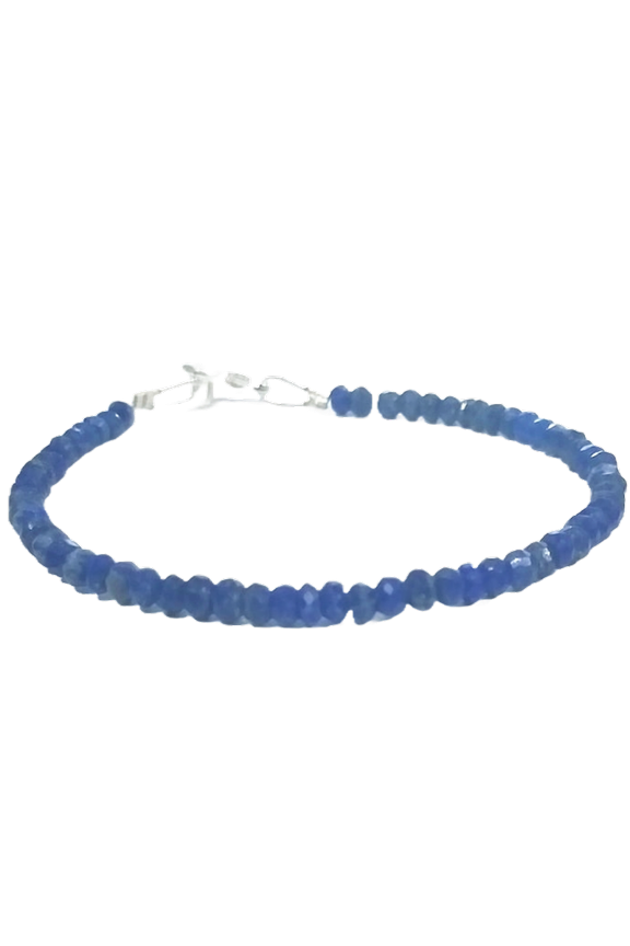 Lapis Lazuli 3.5-4mm Rondelle Shape Faceted Cut Beads 7 inch Silver Plated Clasp Bracelet for men, women, unisex. Link Chain Stacking Bracelet.|LINK_04234