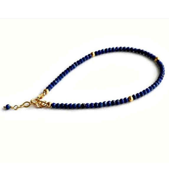 Lapis Lazuli 3mm Rondelle Shape Faceted Cut Beads 7 inch Adjustable Gold Plated Clasp Bracelet for men, women, unisex. Link Chain Stacking Bracelet.|LINK_04262